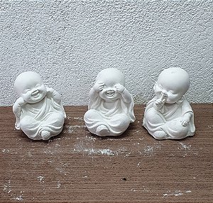 Trio Budinhas Sabedoria 6cm Gesso Cru