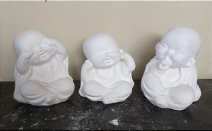 Trio Budas Não Ouço Não Vejo Não Falo 10cm Gesso Cru
