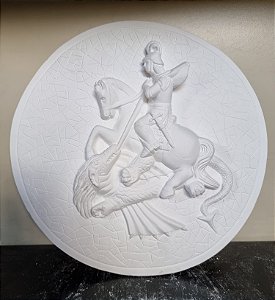Mandala São Jorge Diâmetro 35cm Gesso Cru
