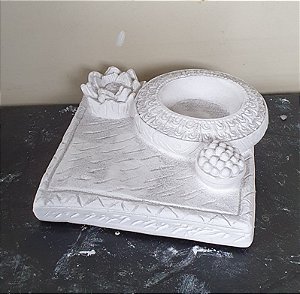 Base Incensário e Porta Vela Rechaud Gesso Cru