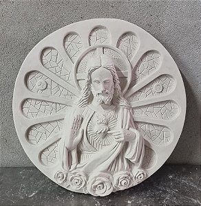 Mandala Sagrado Coraçao 30cm Gesso Cru