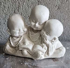 Trio Budinhas Lendo 10cm Gesso Cru