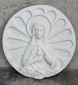 Mandala Sagrado Coração de Maria 35cm Gesso Cru