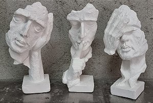 Trio Mascaras Sabedoria 24cm Gesso Cru
