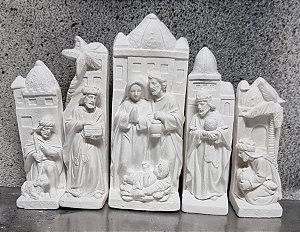 Presepio de Mesa 5 Peças 17cm Gesso Cru