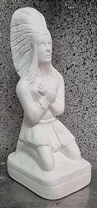 Imagem Caboclo Pena Branca Ajoelhado 19cm Gesso Cru