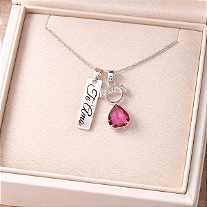 Colar Filha com pedra rosa + plaquinha Te amo