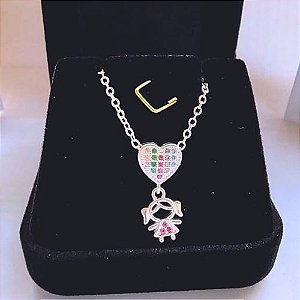 Colar Filha Folheado na Prata 925 - Coração Cravejado