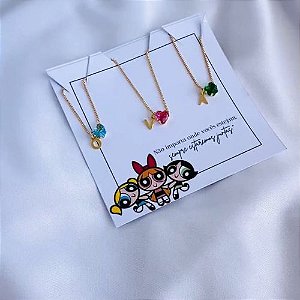 Kit 3 Colares Meninas Super Poderosas Coração + Inicial