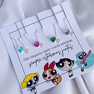 Kit 4 Colares Meninas Super Poderosas Coração + Inicial