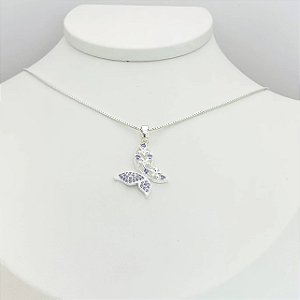 Colar Borboleta com Zircônias Lilás