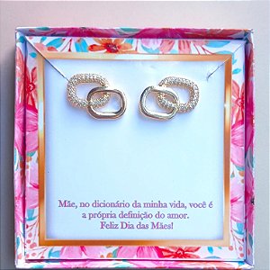 Brinco Dois Elos Cravejado Banhado A Ouro 18k