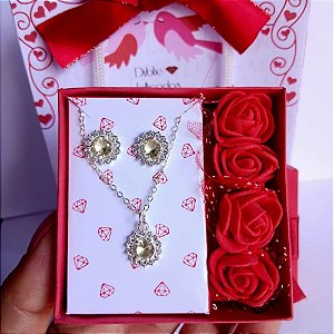 Conjunto Colar E Brinco Amarelo Zircônias Cravejadas| Presente dia dos Namorados