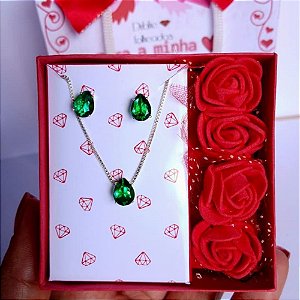 Conjunto Gota Verde – Colar e Brincos | Presente dia dos Namorados