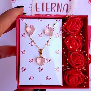 Kit Presente Dia dos Namorados Conjunto Coração Rosa Fusion