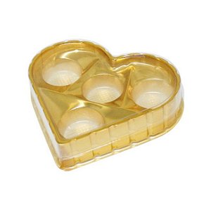 Caixa p/ Doces Candy Box 4 Cavidades Coração Ouro c/ 10 Flip