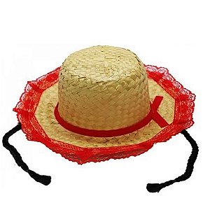 Chapéu de Palha Infantil c/ Trança p/ Festa Junina/Julina