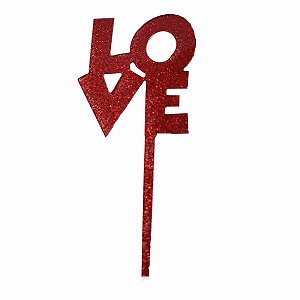 Topo de Bolo Medio LOVE Vermelho 14 x 7 cm SILVER