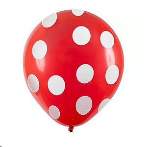 Balão Bexiga Vermelho com Bolinhas Brancas 25 un -Happy Day
