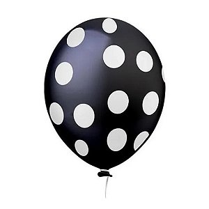 Balão Bexiga Preto com Bolinhas Brancas com 25 un -Happy Day