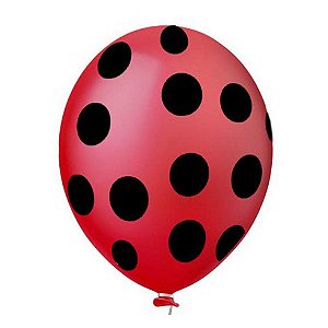 Balão Bexiga Vermelha c Bolinhas Pretas com 25 un -Happy Day
