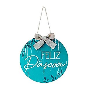 Placa Redonda "Feliz Páscoa" em MDF - Grintoy