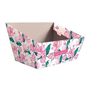 Cesta Papelão G Rosa Floral "Com Carinho" Ref AN10 - JR