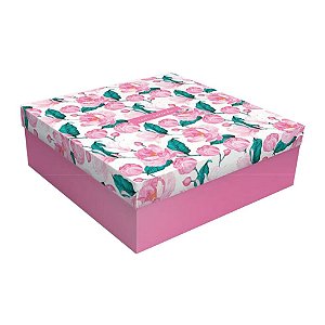 Caixa Quadrada Rosa Floral "Com Carinho" Ref AN8 - JR