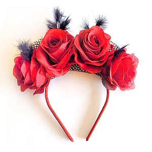 Tiara de Flores e Plumas Vermelha Halloween - SB Aces