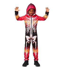 Fantasia Halloween Fire Skull Infantil Tam.GG  - Fantasia Super