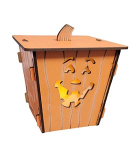 Mini Porta Vela MDF Abóbora 2 c/ Led 10x10x10 - ProduFest