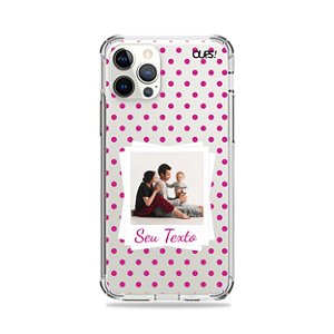 Capinha personalizada com foto polaroide e poá rosa