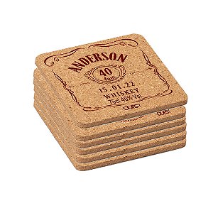 93827 - Kit com 6 unidades Porta Copos de Cortiça Personalizado Aniversário