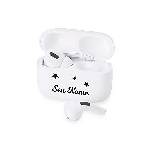 5021 - Fone de Ouvido Bluetooth com Case Carregador Personalizado com Nome Estrelas