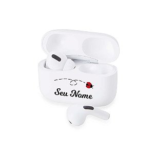 5021 - Fone de Ouvido Bluetooth com Case Carregador Personalizado com Nome Joaninha