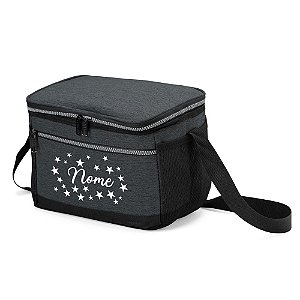 4628 - Bolsa Térmica Cinza 10 Litros Personalizada com Nome Estrelas