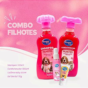 Kit Combo Baby p/ Cães e Gatos Filhotes - Shampoo, Condicionador, Colônia Perfume e Gel Dental