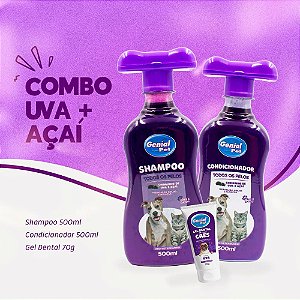 Kit Combo Shampoo e Condicionador Uva + Açaí e Gel Dental Uva para Cães e Gatos