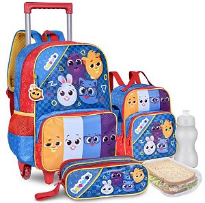 Kit Mochila de Rodinha + Estojo + Lancheira Bolofofos - Clio Style