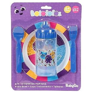 Kit Hora Da Papinha Infantil C/ Prato Bowl Copo de Treinamento e Talhes / Azul