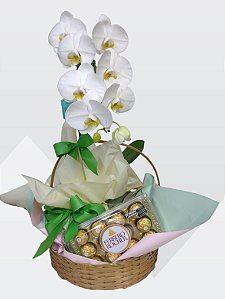 cesta de orquidea com ferrero rocher