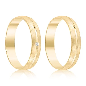 Par de alianças casamento Calypso 4mm de ouro 18k  - Anel solitário Brinde