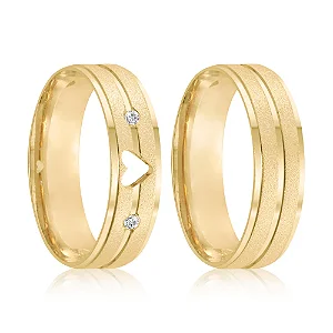 Par de alianças Heart 6mm de casamento ouro 18k