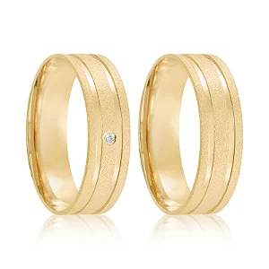 Par de alianças casamento Viena 6mm de ouro 18k  - Anel solitário Brinde