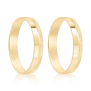Par de alianças casamento Princess 4mm de ouro 18k  - Anel solitário Brinde