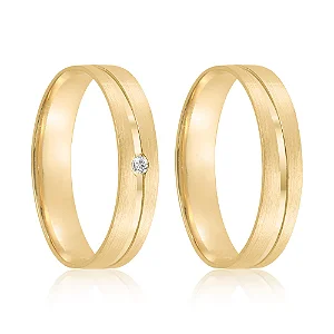 Par de alianças casamento Rini 4mm de ouro 18k  - Anel solitário Brinde