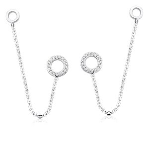Brinco Feminino Corrente Argola Cravejada - PRATA 925