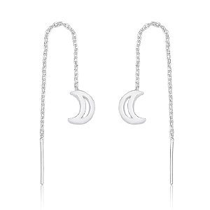 Brinco feminino Corrente  com Lua -PRATA 925