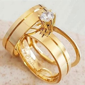 Par de alianças casamento Lily 5mm de moeda antiga - Anel solitário Brinde