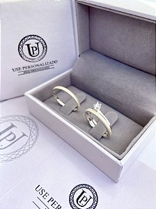 Par de alianças Stone 2mm de namoro + anel solitário prata 950